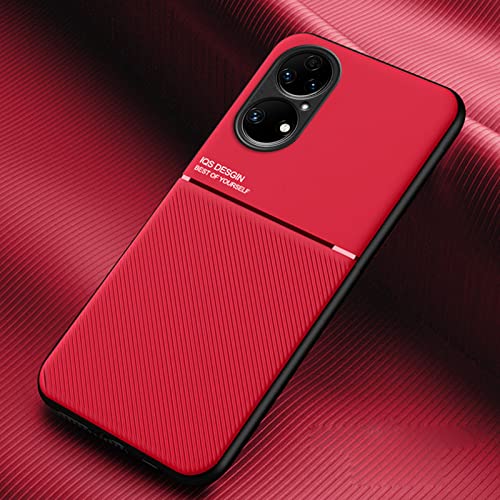 Hülle für Huawei P50 Pro, Textur rutschfest und Stoßfest Schutzhülle, [Hautfreundliches PU-Leder] [Ultradünnes TPU] Handyhülle für Huawei P50 Pro-Rot von TIANCI