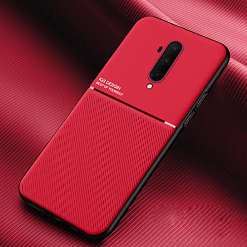 Hülle für OnePlus 7T Pro, Textur rutschfest und Stoßfest Schutzhülle, [Hautfreundliches PU-Leder] [Ultradünnes TPU] Handyhülle für OnePlus 7T Pro-Rot von TIANCI