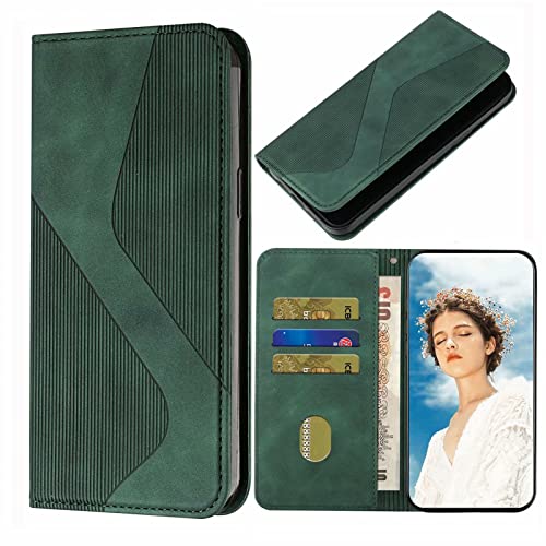 Hülle für Samsung Galaxy A12/M12/F12, Versteckte Magnetische PU-Leder Schutzhülle Case, S-förmige Gestreifte Brieftasche Handyhülle für Samsung Galaxy A12/M12/F12 Hülle-Grün von TIANCI