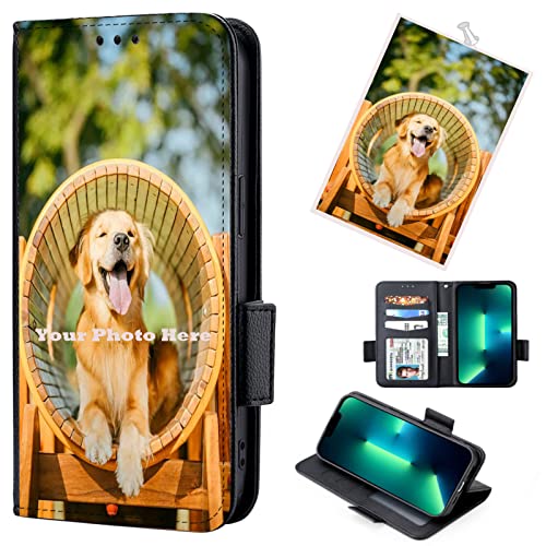 TIANDIMY Personalisierte Leder Handyhülle mit Foto für iPhone 11 Pro Max/iPhone 12 Mini/iPhone 13 Mini, Individuelle Text Bildern Foldable Flip Hülle, selber gestalten Klappbar Wallet Case von TIANDIMY