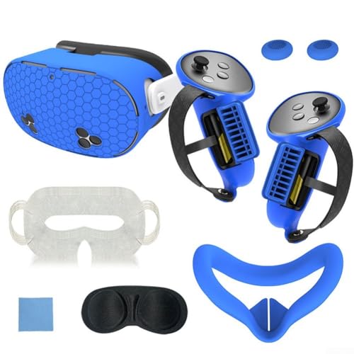 Für Meta Quest3S Silikon-Abdeckungs-Set, 7-teiliges Zubehör-Set mit Anti-Auslauf-Funktion für VR (Blau) von TIANHENGMart