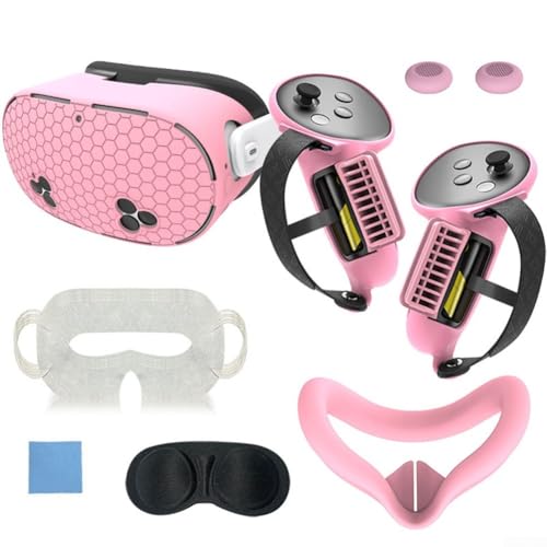Für Meta Quest3S Silikon-Abdeckungs-Set, 7-teiliges Zubehör-Set mit Anti-Auslauf-Funktion für VR (Rosa) von TIANHENGMart