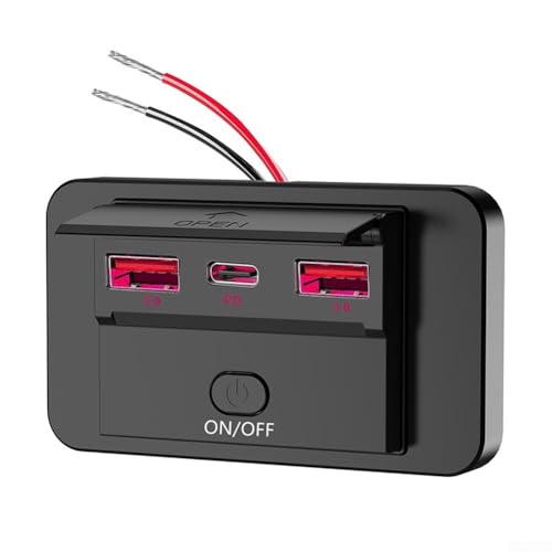 Für QC3 0 + PD3 0 USB Auto Ladebuchse Panel, Dual USB Ports Kompatibel mit 12V 24V Fahrzeugen, Perfekt für Mobile Geräte und Geräte (Rotlicht) von TIANHENGMart