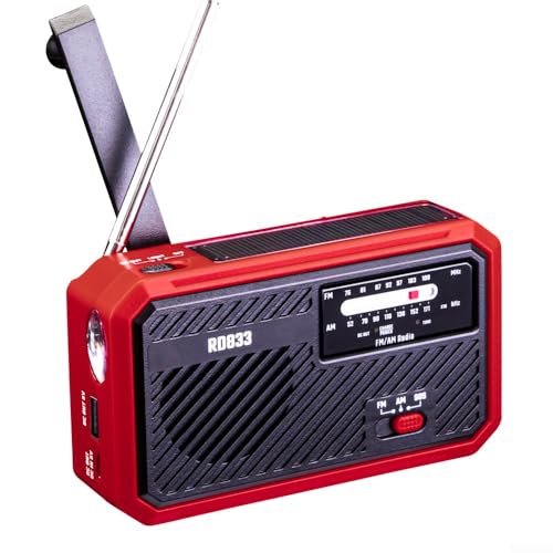 Zuverlässiges Handkurbelradio mit SOS-Signal und Taschenlampe für Outdoor-Abenteuer (rot) von TIANHENGMart
