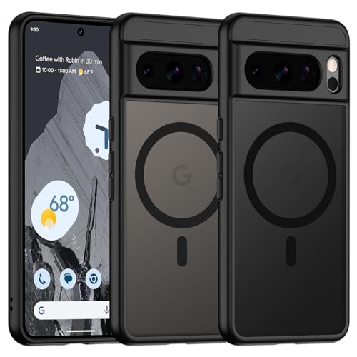 TIANNIUKE Magnetische Schutzhülle für Google Pixel 8 Pro, durchscheinend, matt, Anti-Fingerabdruck, kompatibel mit MagSafe, schlanke Passform, stoßfeste Schutzhülle für Pixel 8 Pro Hülle (Black) von TIANNIUKE