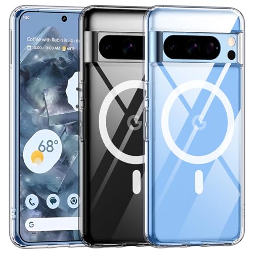 TIANNIUKE Magnetische Schutzhülle für Google Pixel 8 Pro, transparent und gelb, kompatibel mit MagSafe, schlanke Passform, stoßfeste Schutzhülle für Pixel 8 Pro Hülle (transparent) von TIANNIUKE