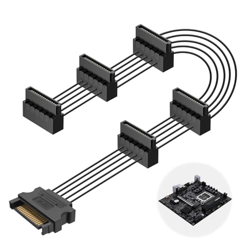 TIANXUAN 15-poliges SATA-Kabel, Strom-Splitter, Stecker 1 auf Buchse, 50,8 cm (20 Zoll), Adapter, Festplatte, SATA-Verlängerungskabel, Konverterkabel für HDD-SSD-Laufwerke und Multi-Laufwerk-Setups von TIANXUAN