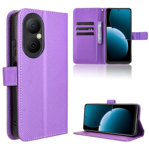 TIANYUE Handyhülle für Huawei Enjoy 80 4G Hülle, Schutzhülle Handy Lederhülle PU Leder Hülle mit [Kartenfach] [Magnetverschluss] Cover Kompatibel für Huawei Enjoy 80 4G, Violett von TIANYUE