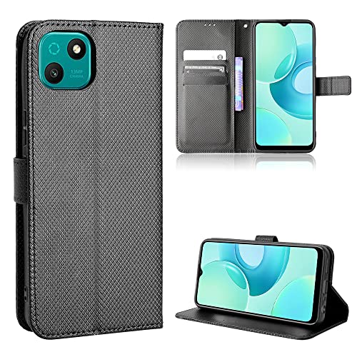 TIANYUE Handyhülle für Wiko T10 Hülle, Schutzhülle Handy Lederhülle PU Leder Hülle mit [Kartenfach] [Magnetverschluss] Cover Kompatibel für Wiko T10 Ledertasche, Schwarz von TIANYUE