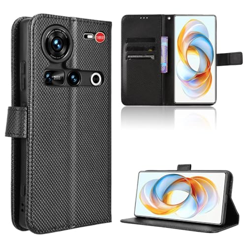 TIANYUE Handyhülle für ZTE Nubia Z70 Ultra Hülle, Schutzhülle Handy Lederhülle PU Leder Hülle mit [Kartenfach] [Magnetverschluss] Cover Kompatibel für ZTE Nubia Z70 Ultra, Schwarz von TIANYUE