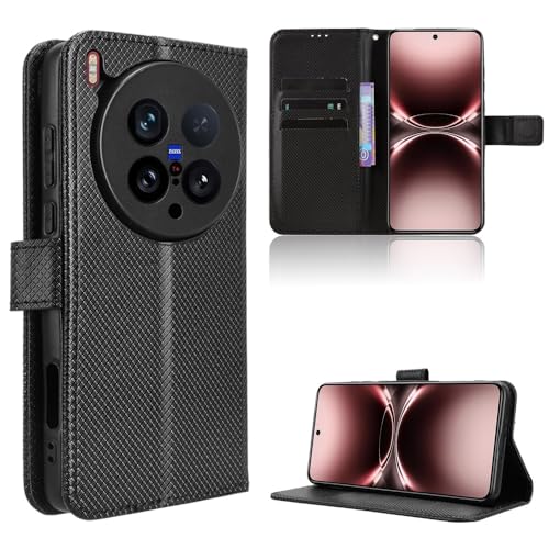 TIANYUE Handyhülle für vivo X200 Ultra 5G Hülle, Schutzhülle Handy Lederhülle PU Leder Hülle mit [Kartenfach] [Magnetverschluss] Cover Kompatibel für vivo X200 Ultra 5G, Schwarz von TIANYUE