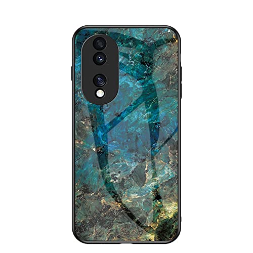 TIANYUE Hülle für Honor 70 Hülle Marmor Gehärtetem Glas & Silikon Rand Hybrid Hardcase Stoßfest Kratzfest Handyhülle Dünn Case Handyhülle für Honor 70 (Blau) von TIANYUE