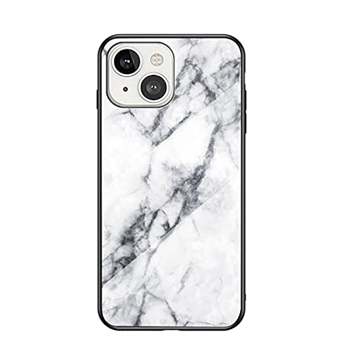 TIANYUE Hülle für iPhone 13 Hülle Marmor Gehärtetem Glas & Silikon Rand Hybrid Hardcase Stoßfest Kratzfest Handyhülle Dünn Case Handyhülle für iPhone 13 (Weiß) von TIANYUE