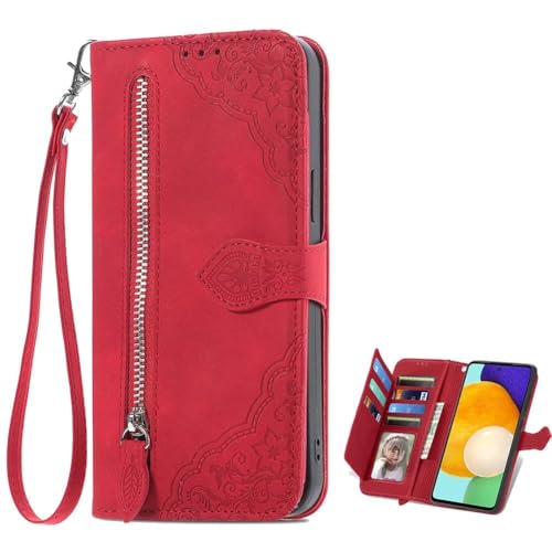 TIANYUE Hülle für vivo X200s, Geprägtes Muster Reißverschluss Handyhülle mit 7 Kartenfächer Standfunktion Geldbörse Trageband Schutzhülle Flip Wallet Case für vivo X200s-Rot TIANYUE Hülle für vivo X200s, Geprägtes Muster Reißverschluss Handyhülle mit 7 Kartenfächer Standfunktion Geldbörse Trageband Schutzhülle Flip Wallet Case für vivo X200s-Rot von TIANYUE