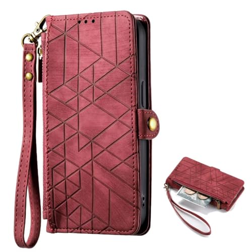 TIANYUE Hülle für vivo X200s, geometrisch gemusterte Handtasche mit Reißverschluss, mit Kartenfächer Standfunktion Flip Wallet Case für vivo X200s-Rot TIANYUE Hülle für vivo X200s, geometrisch gemusterte Handtasche mit Reißverschluss, mit Kartenfächer Standfunktion Flip Wallet Case für vivo X200s-Rot von TIANYUE