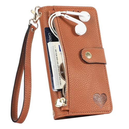 TIANYUE Schutzhülle für Honor GT Pro, Brieftaschen Hülle mit Reißverschluss, Hülle mit [RFID-Blockierung][Kartenhaltern][stoßfestem TPU], Hülle für Honor GT Pro-Braun von TIANYUE