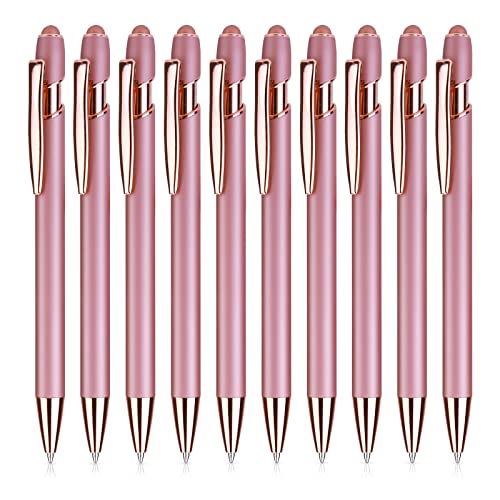 TIESOME 10Stück Rose Gold Kugelschreiber mit Stylusspitze, 1,0 mm 2 in 1 Einziehbarer Schwarze Tinte Metallstift Mittlere Spitze Schreibstift Stylus Pen für Touchscreens Schule Büro Geschenkartikel von TIESOME