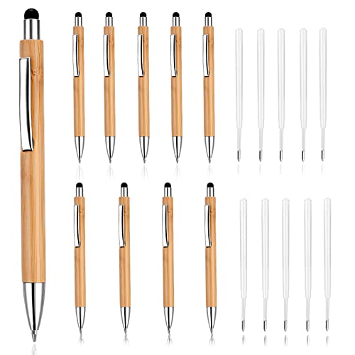 TIESOME 10pcs Kugelschreiber, Bambus Kugelschreiber einziehbare Gelschreiber Set mit extra schwarzer Tinte Refills Journaling Stift für Männer Frauen Geschenk Büro Schule liefert (A) von TIESOME