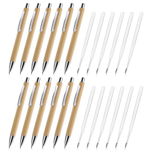 TIESOME 12pcs Bambus-Kugelschreiber-Set, 1.0mm einziehbaren Bambus-Stift mit 12 extra schwarze Tinte Nachfüllungen glatte Schreibgeräte für Schule Bürobedarf Geburtstag Geschenk (C) von TIESOME