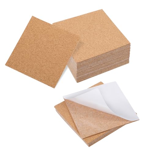 TIESOME 24 Stück Klebekork Untersetzer, 4 Zoll selbstklebender Kork für Untersetzer Brown Cork Backing für Untersetzer Klebekork Blatt für DIY Crafts Drinks Home Tabletop Dekoration (Rechteck) von TIESOME