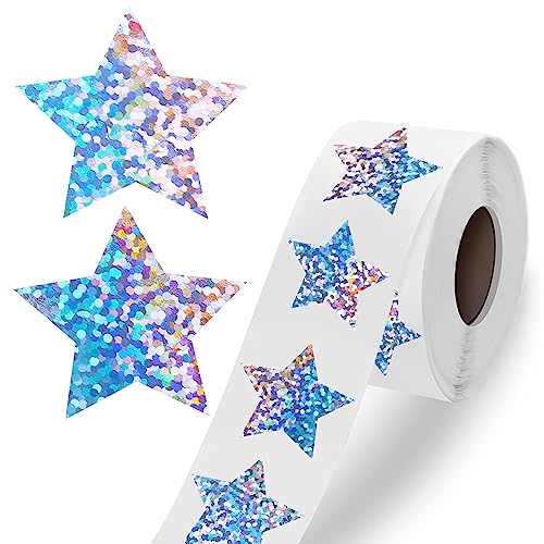 TIESOME 500Stück Glitzer Sticker, Stern Liebe Runde Aufkleber 2.5cm Selbstklebende Stern Aufkleber Reflektierende Etiketten Wasserdicht Folie Incentive Aufkleber Glitzernde Stern Aufkleber (Stern) von TIESOME