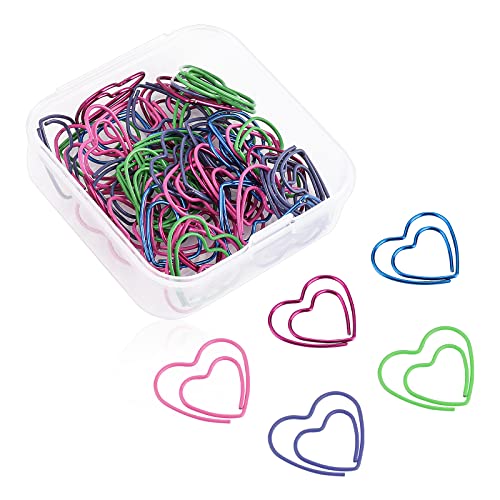 TIESOME 50Pcs Multicolor Herzform Papierklammern, Metall Herzform Papierklammern Neuheit Formen Papier Memo Clips Lesezeichen für Haus Büro Schule von TIESOME