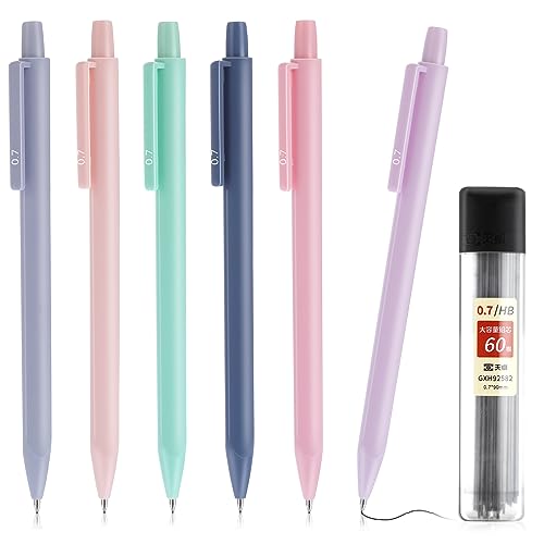 TIESOME 6PCS Pastell Druckbleistift mit 60PCS HB Minen, Niedliche Druckbleistifte 0,7 mm Ästhetischer Künstler Bleistift Farbige Druckbleistifte (6 Farbe +1 Nachfüllung 0.7mm) von TIESOME