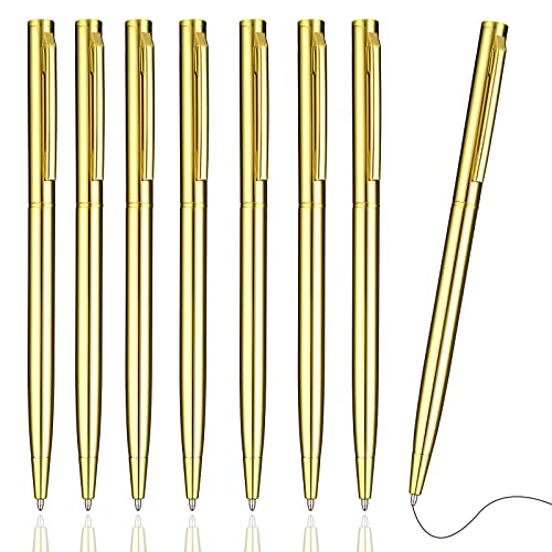 TIESOME 8pcs Gold Kugelschreiber, 1mm Kugelschreiber einziehbare schwarze Tinte Stifte Klick Kugelschreiber Gel Tinte Stift für Hochzeit Business Office Studenten Lehrer (Gold) von TIESOME