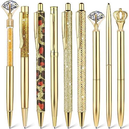 TIESOME 9Pcs Cute Ballpoint Pens Set, lila Fancy Stifte Bling Glitter Metall Stift für Journaling mit schwarzer Tinte einziehbare Stifte Geschenk für Frauen Mädchen Brautjungfer Hochzeit (Gold) von TIESOME