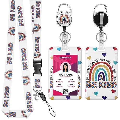 TIESOME Einziehbares Lanyard mit ID Kartenhalter Set, Boho Regenbogen Kunststoff Kartenhalter mit abnehmbarem Lanyard und einziehbarem Ausweishalter ID Schutz harter Ausweishalter für Arzt Lehrer (B) von TIESOME