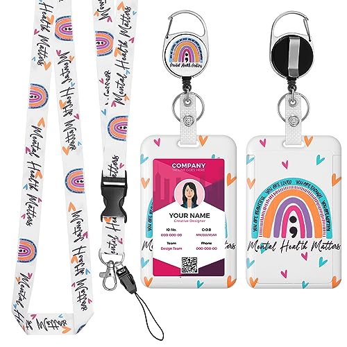 TIESOME Einziehbares Lanyard mit ID Kartenhalter Set, Boho Regenbogen Kunststoff Kartenhalter mit abnehmbarem Lanyard und einziehbarem Ausweishalter ID Schutz harter Ausweishalter für Arzt Lehrer (D) von TIESOME