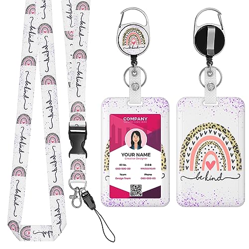 TIESOME Einziehbares Lanyard mit ID Kartenhalter Set, Boho Regenbogen Kunststoff Kartenhalter mit abnehmbarem Lanyard und einziehbarem Ausweishalter ID Schutz harter Ausweishalter für Arzt Lehrer (C) von TIESOME