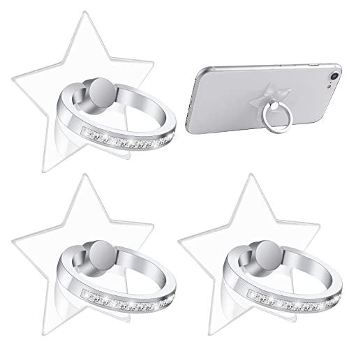 TIESOME Handy Ring Halter, 3 Pcs Transparent Telefon Stand 360 Grad Rotation Telefon Ring Unterstützung Halter mit Diamant Compatabile mit Smartphones (Five-Pointed Star) von TIESOME