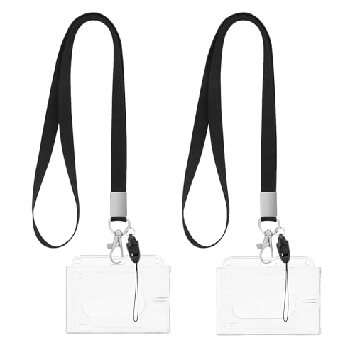 TIESOME ID Karte Badge Holders mit Lanyards, 2Pcs Hartplastik Name Tag Holders Credit Card Protector mit Thumb Slot Clear ID Card Holder mit abnehmbaren Hals Lanyard Transparent Card Case(horizontal) von TIESOME