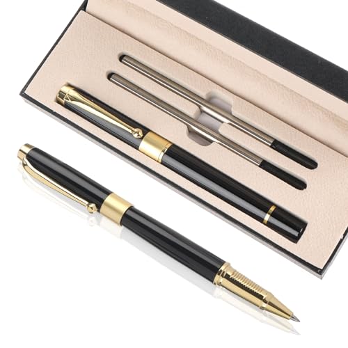 TIESOME Kugelschreiber, 0.5 mm Luxus Kugelschreiber Set Druckkugelschreiber mit 2 Auswechselbare Mine und Geschenk Box Tactical Pen für Business Büroschreibstift glatter Schreib für Männer Frauen von TIESOME