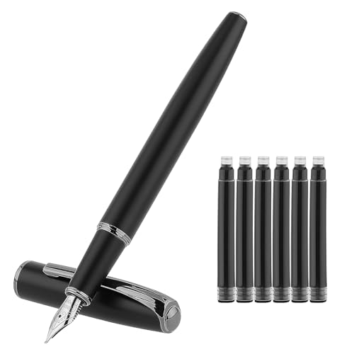 TIESOME Metall Füllfederhalter Set, 0.5 mm Luxus Feine Spitze Glatter Schreibstift Mattierter Iridium Füllfederhalter Inklusive 6 2.6 mm Tintenpatronen Füller für Journaling Kalligraphie Schulbüro TIESOME Metall Füllfederhalter Set, 0.5 mm Luxus Feine Spitze Glatter Schreibstift Mattierter Iridium Füllfederhalter Inklusive 6 2.6 mm Tintenpatronen Füller für Journaling Kalligraphie Schulbüro von TIESOME