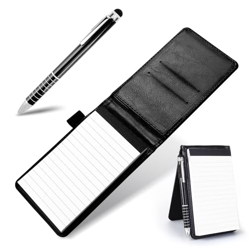 TIESOME Small Leather Notepad Holder with Pen, Pocket Notebook Holder Mini Notepad Memo Book Multifunctional Portable Replacement Notebook with Metal Pen for Offices Schools Restaurants(Black) von TIESOME