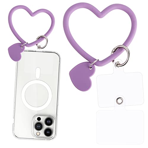 TIESOME Telefon-Schleifen, Silikon Herz-Schleife Telefon Lanyard mit 2Pcs Dichtung, Telefon-Halter für Hand Telefon-Schleife Universal für Telefon Fall Anker Fit Alle Smartphones (Violett) von TIESOME