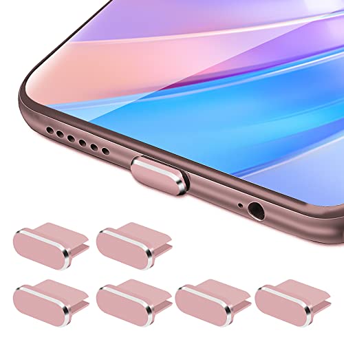 TIESOME USB C Staubschutzstecker, 6 Stück Typ C Staubschutzhüllen Aluminiumlegierung Telefon Staubschutz Typ C Ladeanschluss Abdeckung Staubkappe für Typ C Smartphone Geräte(Roségold) von TIESOME