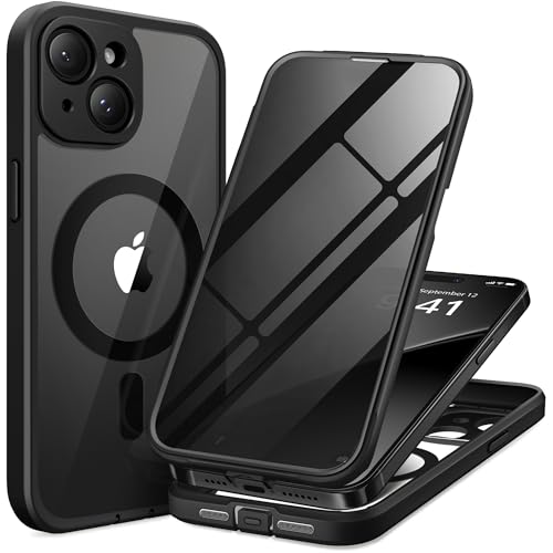 TIESZEN Magnetic für iPhone 15 Plus Hülle, Staubdicht Stoßfeste Design Kompatibel mit Magsafe Eingebauter Privacy Screen Protector T9H Gehärtetes Glas Displayschutz + 2X Kamera Objektiv Schutz Schwarz von TIESZEN