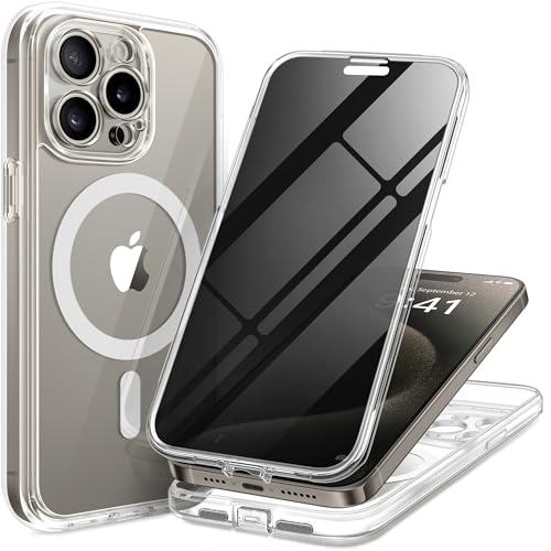 TIESZEN Magnetic für iPhone 15 Pro Max Case, Staubdichtes Design Kompatibel mit MagSafe, Eingebauter 9H gehärteter Glas-Displayschutzfolie für Datenschutz-Displayschutz +2X Kamera-Objektivschutz, von TIESZEN