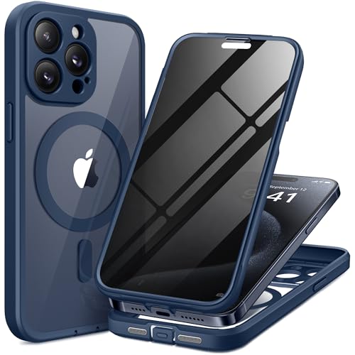 TIESZEN Magnetic für iPhone 15 Pro Max Case, Staubdichtes Design Kompatibel mit MagSafe, Eingebauter 9H gehärteter Glas-Displayschutzfolie für Datenschutz-Displayschutz +2X Kamera-Objektivschutz von TIESZEN