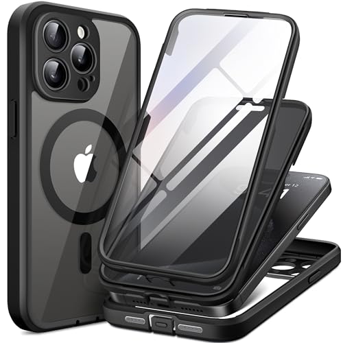 TIESZEN Magnetic für iPhone 15 Pro Max Case, Staubdichtes Design Kompatibel mit MagSafe, Eingebauter 9H gehärteter Glas-Displayschutzfolie für Datenschutz-Displayschutz +2X Kamera-Objektivschutz von TIESZEN