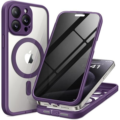 TIESZEN Magnetic für iPhone 15 Pro Max Case, Staubdichtes Design Kompatibel mit MagSafe Eingebauter 9H gehärteter Glas-Displayschutzfolie für Datenschutz-Displayschutz +2X Kamera-Objektivschutz,Purple von TIESZEN