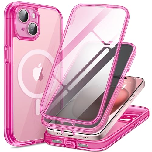 TIESZEN Magnetische Schutzhülle für iPhone 15, kompatibel mit Magsafe, [Staubdichtes Design] Eingebauter 9H HD gehärtetes Glas Displayschutzfolie & Sichtschutz + 2 x Kameraobjektivschutz, von TIESZEN