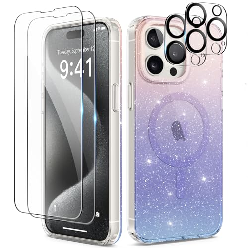 TIESZEN Schutzhülle für iPhone 15 Pro, Glitzer, mit 2 x Displayschutzfolie und 2 x Kameraobjektivschutz, vergilbungsfrei, kompatibel mit Magsafe, transparent, schlank, stoßfest, Hartschale, für Damen, TIESZEN Schutzhülle für iPhone 15 Pro, Glitzer, mit 2 x Displayschutzfolie und 2 x Kameraobjektivschutz, vergilbungsfrei, kompatibel mit Magsafe, transparent, schlank, stoßfest, Hartschale, für Damen, von TIESZEN