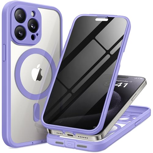 TIESZEN Magnetisch für iPhone 15 Pro Hülle, kompatibel mit MagSafe, eingebauter Sichtschutz und Kameraschutz, Anti Spy Ganzkörper Staubdicht Stoßfest Hard Phone Case 6,1 Zoll, Hellviolett TIESZEN Magnetisch für iPhone 15 Pro Hülle, kompatibel mit MagSafe, eingebauter Sichtschutz und Kameraschutz, Anti Spy Ganzkörper Staubdicht Stoßfest Hard Phone Case 6,1 Zoll, Hellviolett von TIESZEN