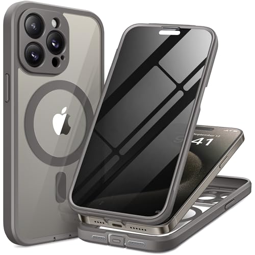 TIESZEN für iPhone 15 Pro Case Magnetic, kompatibel mit Magsafe Built-in 9H Tempered Screen Protector & Privacy Screen Protector & 2X Camera Lens Protectors, Dustproof Clear Phone Case,Dary Grey TIESZEN für iPhone 15 Pro Case Magnetic, kompatibel mit Magsafe Built-in 9H Tempered Screen Protector & Privacy Screen Protector & 2X Camera Lens Protectors, Dustproof Clear Phone Case,Dary Grey von TIESZEN