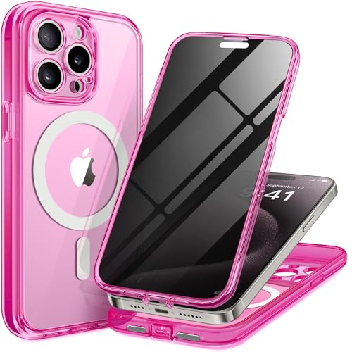 TIESZEN für iPhone 15 Pro Case Magnetic, kompatibel mit Magsafe Built-in 9H Tempered Screen Protector & Privacy Screen Protector & 2X Camera Lens Protectors, Dustproof Clear Phone Case Pink TIESZEN für iPhone 15 Pro Case Magnetic, kompatibel mit Magsafe Built-in 9H Tempered Screen Protector & Privacy Screen Protector & 2X Camera Lens Protectors, Dustproof Clear Phone Case Pink von TIESZEN
