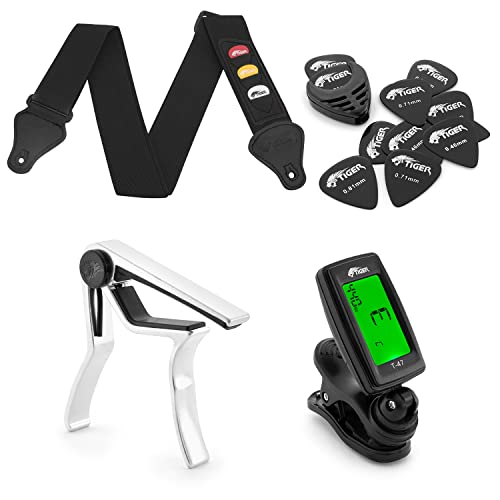 Gitarren-Geschenk-Set – Gitarrenplektren, Gurt, Stimmgerät und Kapodaster von Tiger